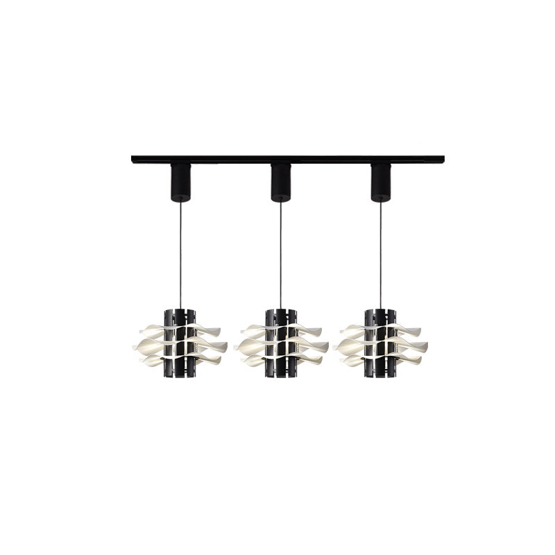 Cylindre amovible en fer et aluminium nordique contemporain avec jupe plissée 1/2/3 lumière suspension pour salle à manger 