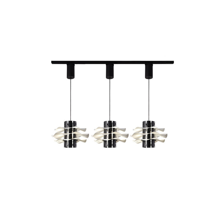 Cylindre amovible en fer et aluminium nordique contemporain avec jupe plissée 1/2/3 lumière suspension pour salle à manger 