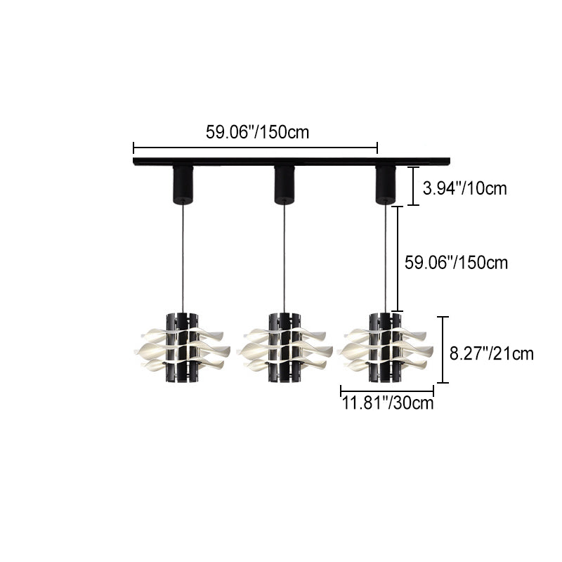 Cylindre amovible en fer et aluminium nordique contemporain avec jupe plissée 1/2/3 lumière suspension pour salle à manger 