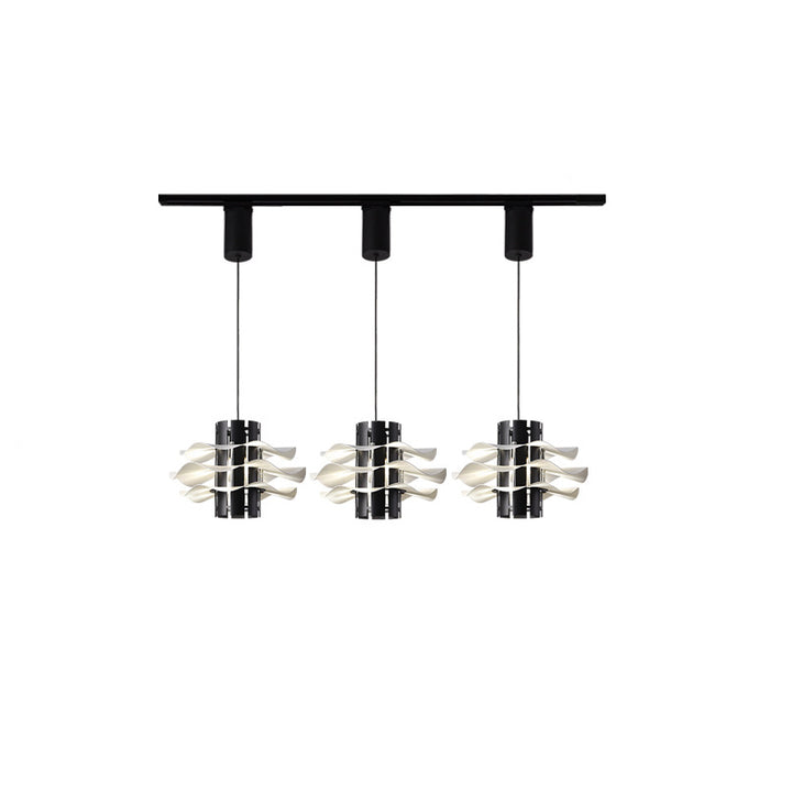 Cylindre amovible en fer et aluminium nordique contemporain avec jupe plissée 1/2/3 lumière suspension pour salle à manger 