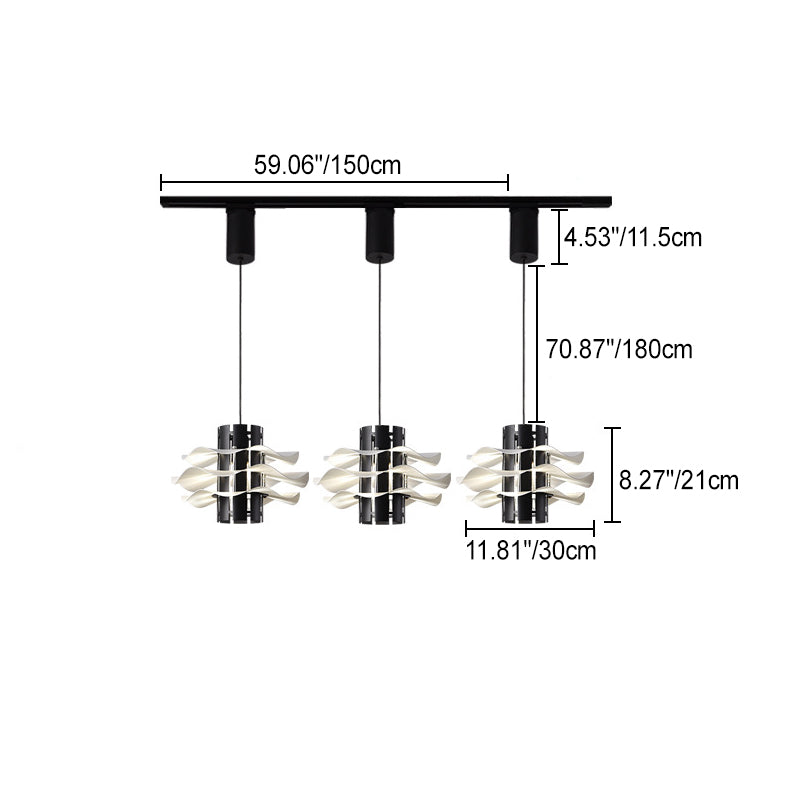 Cylindre amovible en fer et aluminium nordique contemporain avec jupe plissée 1/2/3 lumière suspension pour salle à manger 