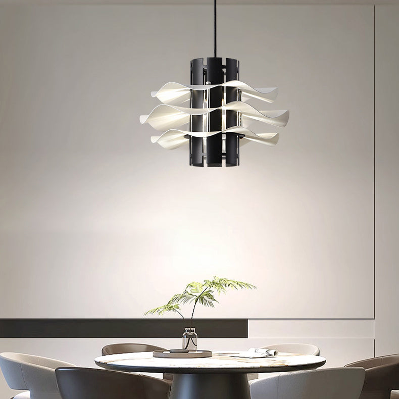 Cylindre amovible en fer et aluminium nordique contemporain avec jupe plissée 1/2/3 lumière suspension pour salle à manger 