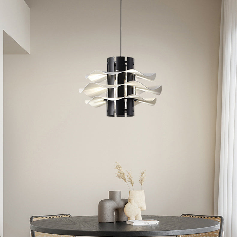Cylindre amovible en fer et aluminium nordique contemporain avec jupe plissée 1/2/3 lumière suspension pour salle à manger 