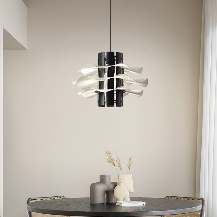 Cylindre amovible en fer et aluminium nordique contemporain avec jupe plissée 1/2/3 lumière suspension pour salle à manger 