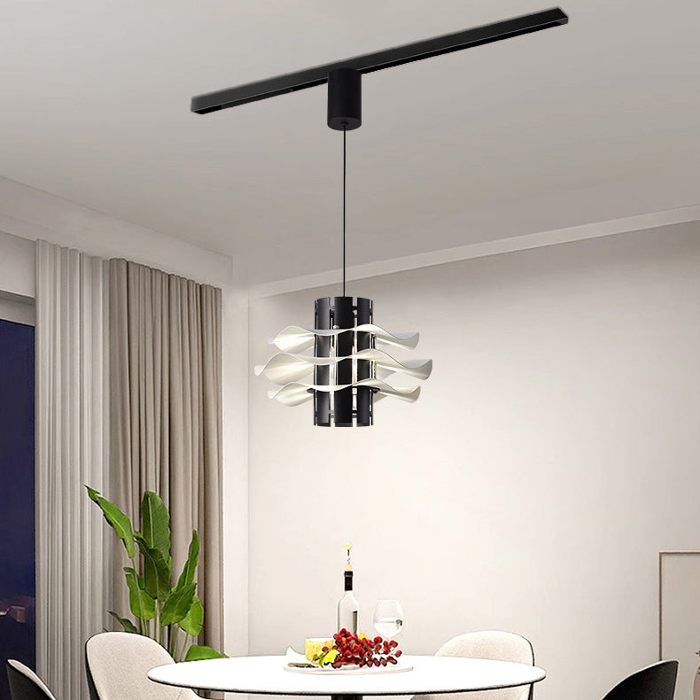 Cylindre amovible en fer et aluminium nordique contemporain avec jupe plissée 1/2/3 lumière suspension pour salle à manger 