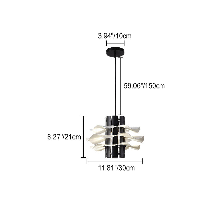 Cylindre amovible en fer et aluminium nordique contemporain avec jupe plissée 1/2/3 lumière suspension pour salle à manger 