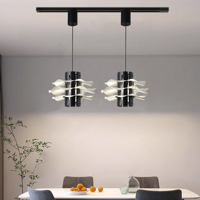 Cylindre amovible en fer et aluminium nordique contemporain avec jupe plissée 1/2/3 lumière suspension pour salle à manger 