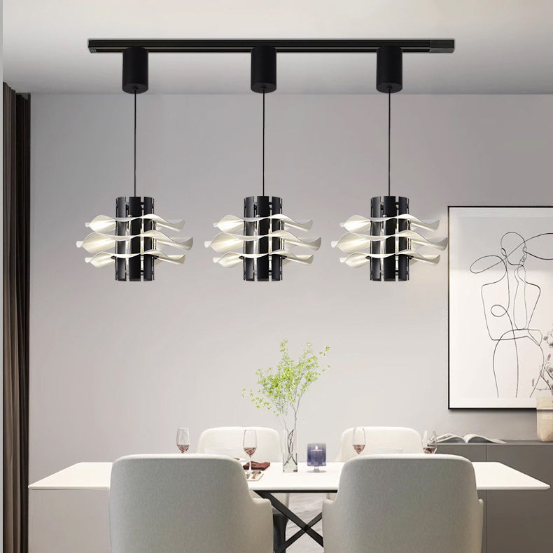 Cylindre amovible en fer et aluminium nordique contemporain avec jupe plissée 1/2/3 lumière suspension pour salle à manger 