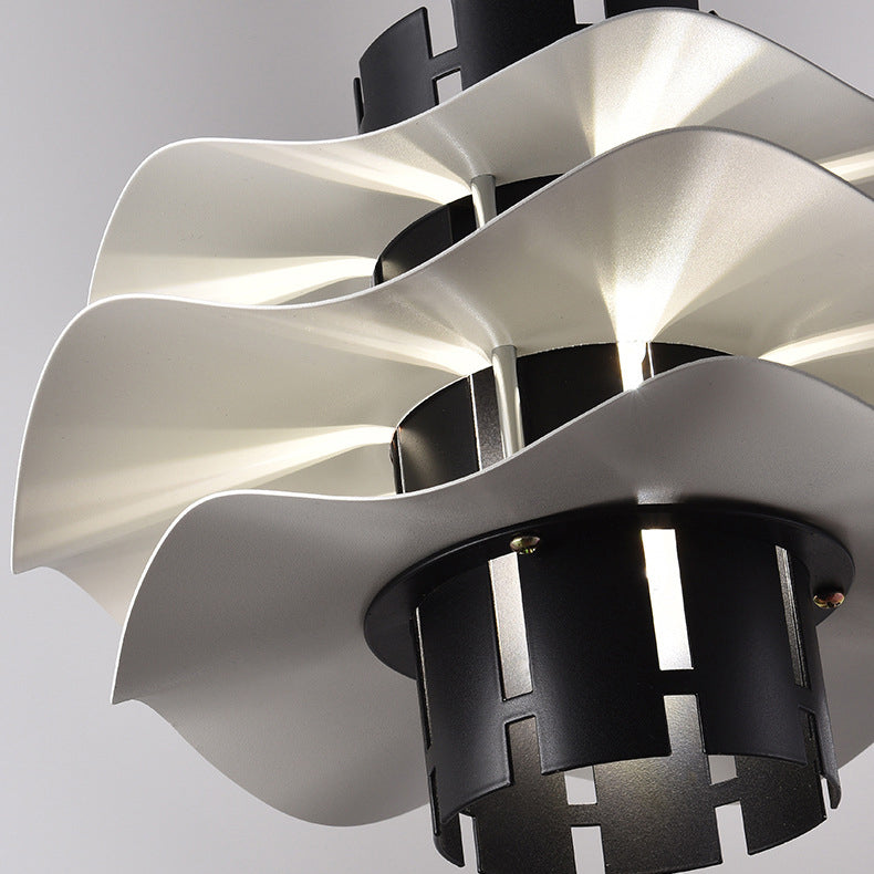 Cylindre amovible en fer et aluminium nordique contemporain avec jupe plissée 1/2/3 lumière suspension pour salle à manger 