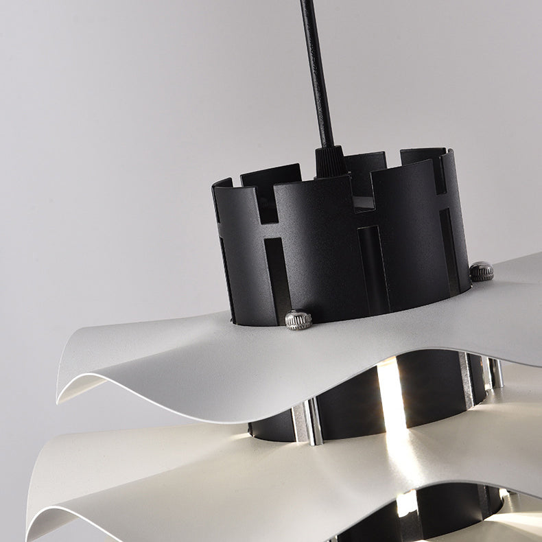 Cylindre amovible en fer et aluminium nordique contemporain avec jupe plissée 1/2/3 lumière suspension pour salle à manger 