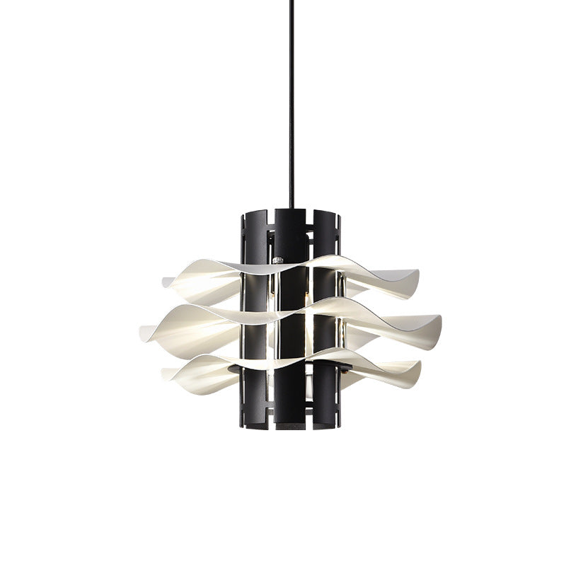 Cylindre amovible en fer et aluminium nordique contemporain avec jupe plissée 1/2/3 lumière suspension pour salle à manger 