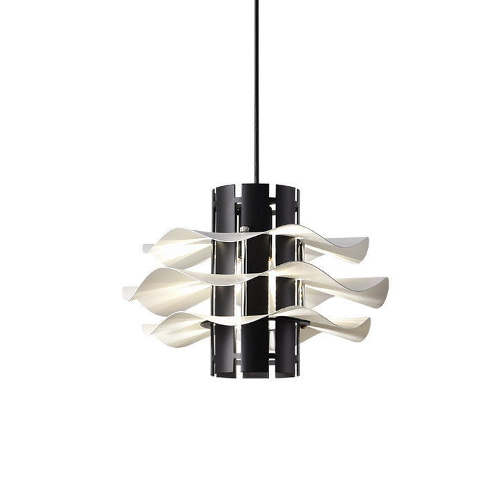 Cylindre amovible en fer et aluminium nordique contemporain avec jupe plissée 1/2/3 lumière suspension pour salle à manger 