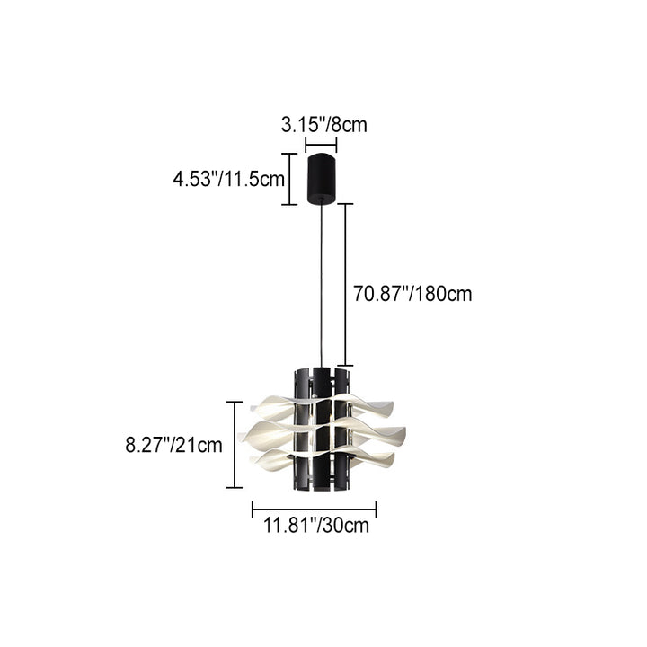 Cylindre amovible en fer et aluminium nordique contemporain avec jupe plissée 1/2/3 lumière suspension pour salle à manger 
