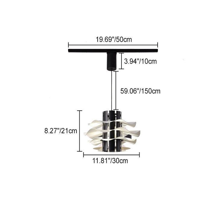 Cylindre amovible en fer et aluminium nordique contemporain avec jupe plissée 1/2/3 lumière suspension pour salle à manger 
