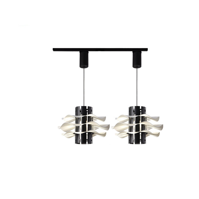 Cylindre amovible en fer et aluminium nordique contemporain avec jupe plissée 1/2/3 lumière suspension pour salle à manger 
