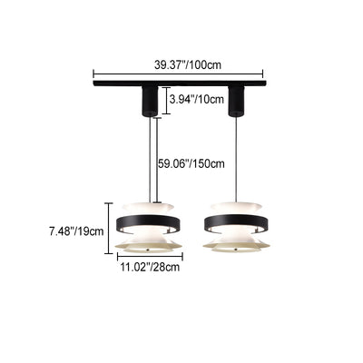 Lámpara colgante LED de giroscopio toroidal móvil de aluminio acrílico nórdico contemporáneo para comedor 