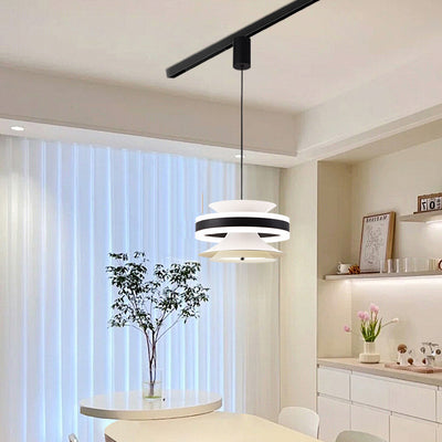 Lámpara colgante LED de giroscopio toroidal móvil de aluminio acrílico nórdico contemporáneo para comedor 