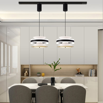 Lámpara colgante LED de giroscopio toroidal móvil de aluminio acrílico nórdico contemporáneo para comedor 