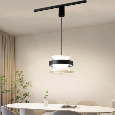 Lámpara colgante LED de giroscopio toroidal móvil de aluminio acrílico nórdico contemporáneo para comedor 