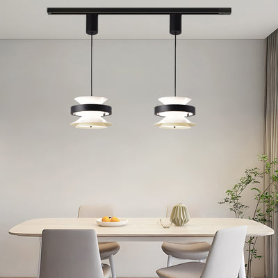 Lámpara colgante LED de giroscopio toroidal móvil de aluminio acrílico nórdico contemporáneo para comedor 