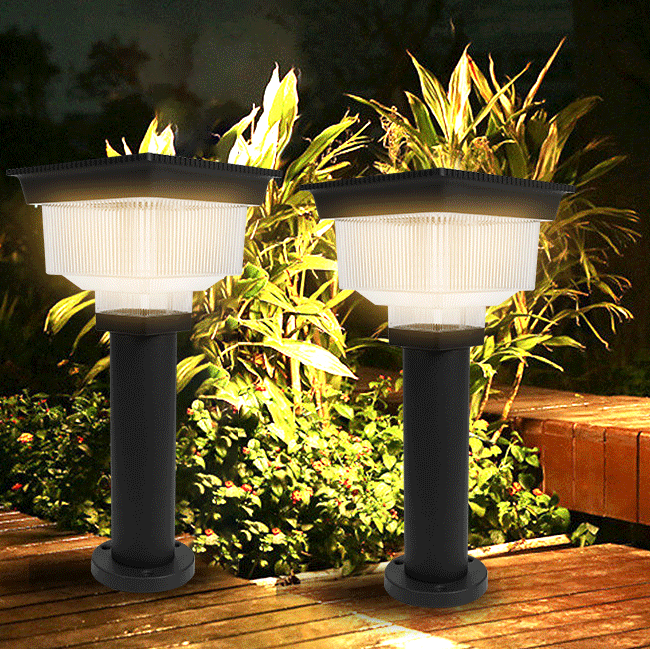 Éclairage paysager LED en aluminium PC carré cylindrique à rayures verticales, étanche et solaire, pour jardin 