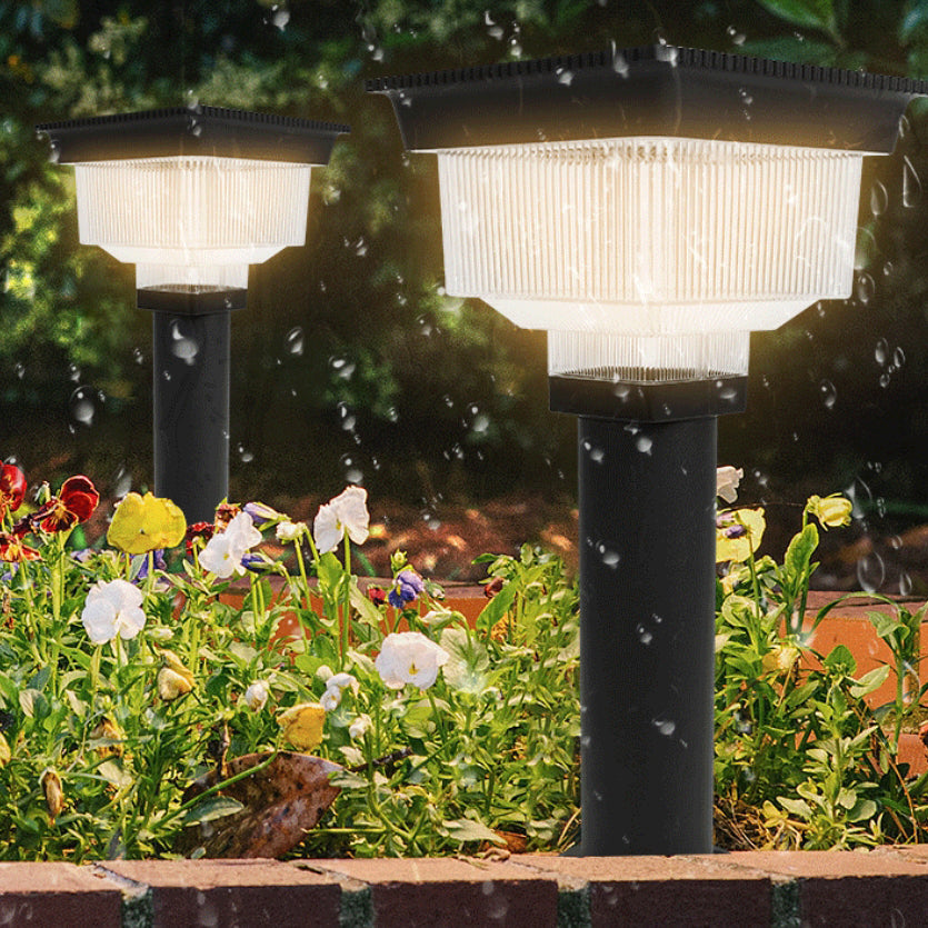 Éclairage paysager LED en aluminium PC carré cylindrique à rayures verticales, étanche et solaire, pour jardin 