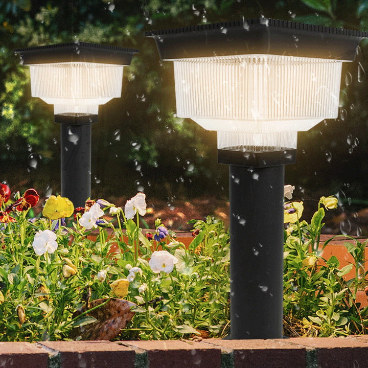 Éclairage paysager LED en aluminium PC carré cylindrique à rayures verticales, étanche et solaire, pour jardin 