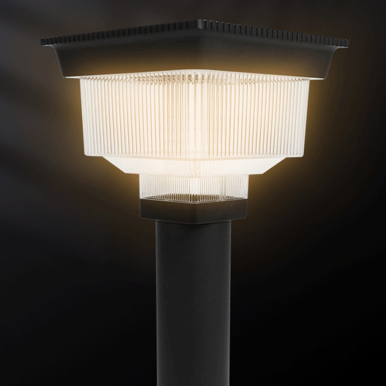 Éclairage paysager LED en aluminium PC carré cylindrique à rayures verticales, étanche et solaire, pour jardin 