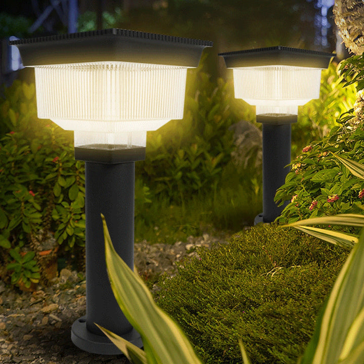Éclairage paysager LED en aluminium PC carré cylindrique à rayures verticales, étanche et solaire, pour jardin 