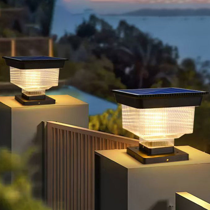 Éclairage paysager LED en aluminium PC carré cylindrique à rayures verticales, étanche et solaire, pour jardin 