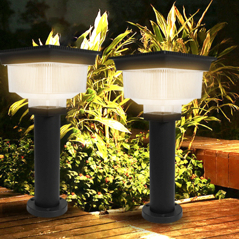Éclairage paysager LED en aluminium PC carré cylindrique à rayures verticales, étanche et solaire, pour jardin 