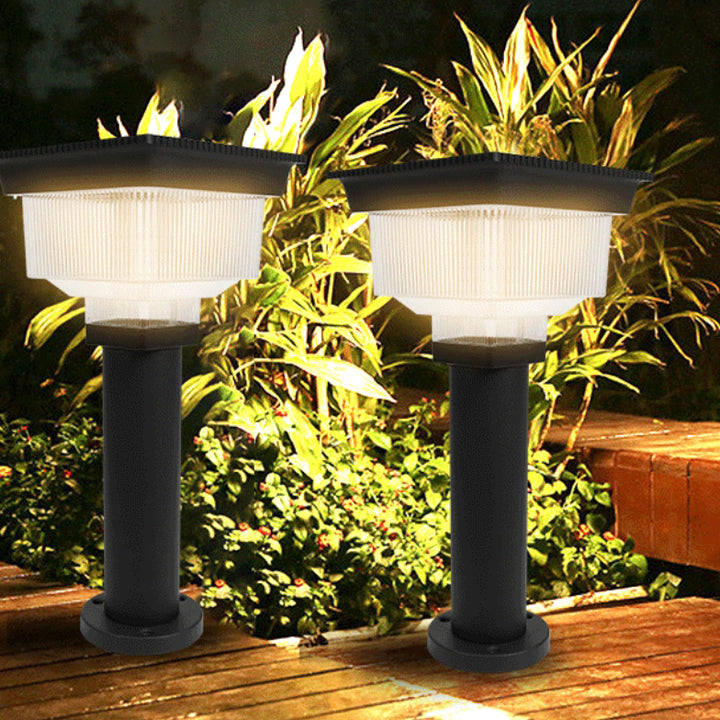 Éclairage paysager LED en aluminium PC carré cylindrique à rayures verticales, étanche et solaire, pour jardin 