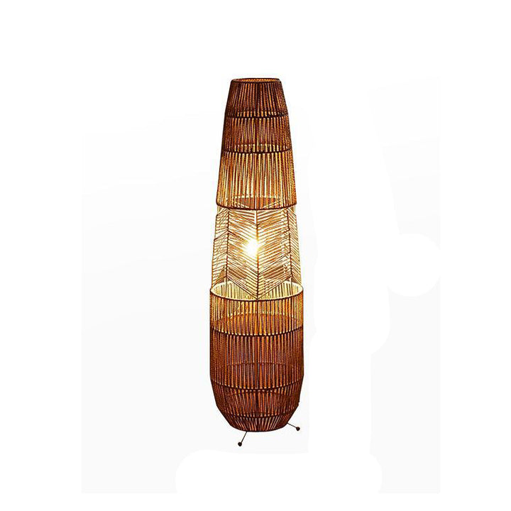 Traditionelle japanische Weberei Eisen-Papier-Kordel-Säulen-Korb 1-Licht Stehende Stehlampe für Wohnzimmer 