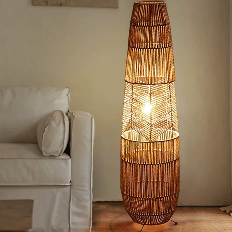 Traditional Japanese Weaving Iron Paper Cord Column Basket 1-Light