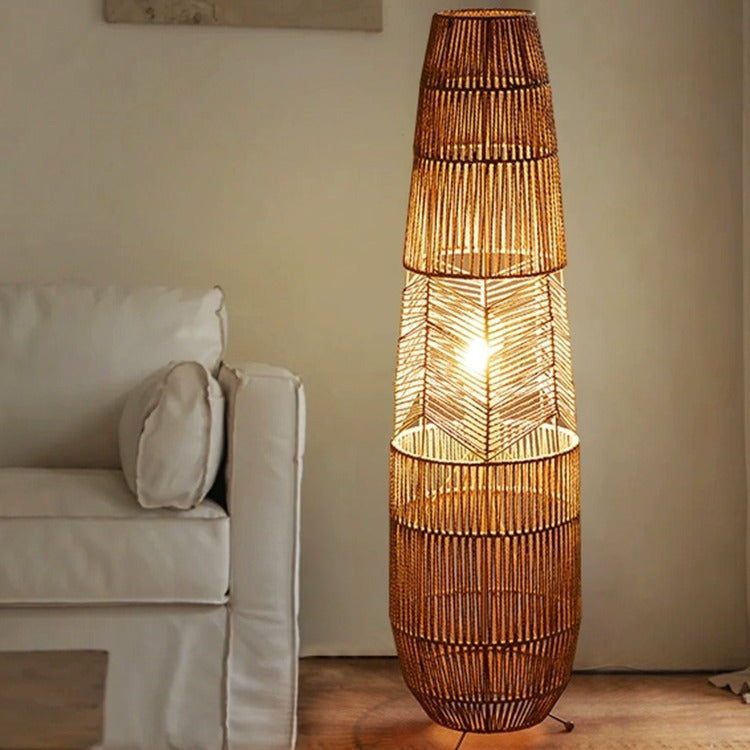 Traditional Japanese Weaving Iron Paper Cord Column Basket 1-Light