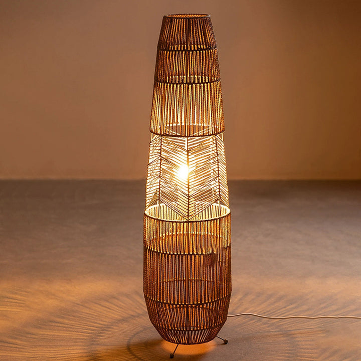 Lámpara de pie de una luz con cesta de columna de cordón de papel de hierro tejido japonés tradicional para sala de estar 