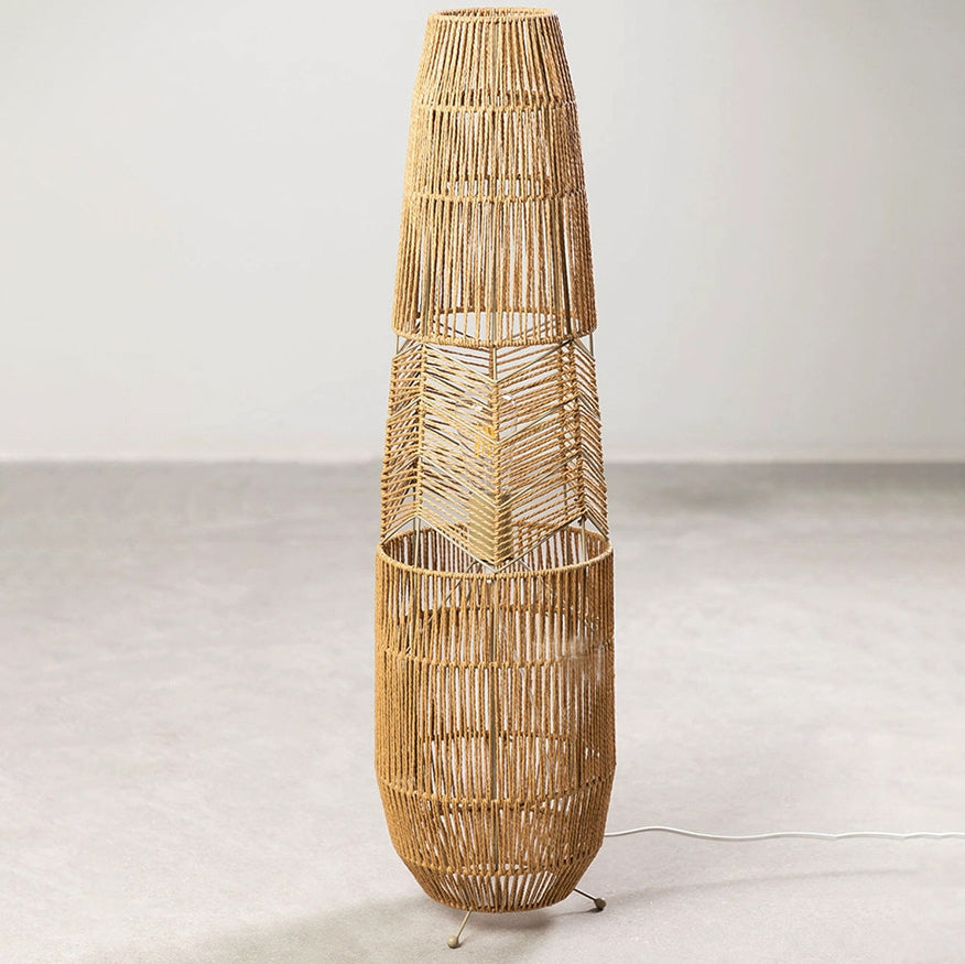 Traditionelle japanische Weberei Eisen-Papier-Kordel-Säulen-Korb 1-Licht Stehende Stehlampe für Wohnzimmer 