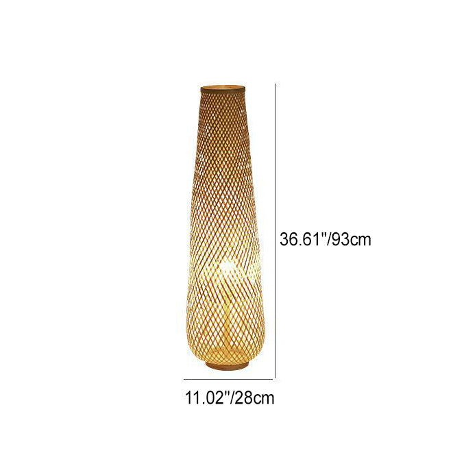 Lanterne colonne en bambou tissée à la main de style bohème contemporain 1 lumière, lampe sur pied pour salon 