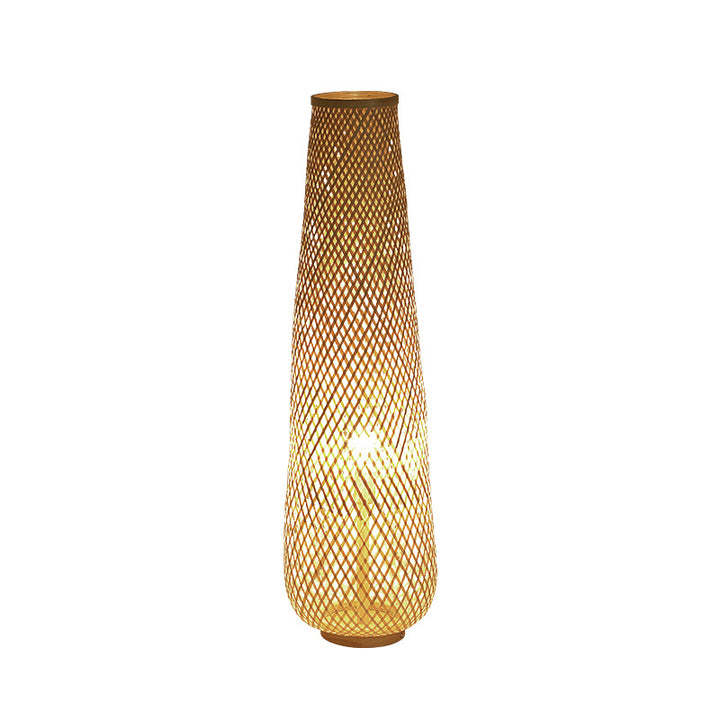 Lanterne colonne en bambou tissée à la main de style bohème contemporain 1 lumière, lampe sur pied pour salon 