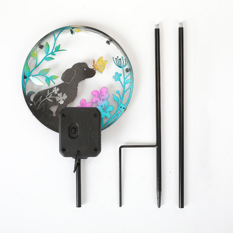 Éclairage paysager LED contemporain créatif solaire étanche en fer rond pour chat chien papillon pour jardin 