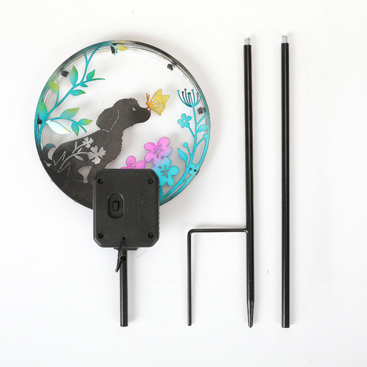 Éclairage paysager LED contemporain créatif solaire étanche en fer rond pour chat chien papillon pour jardin 