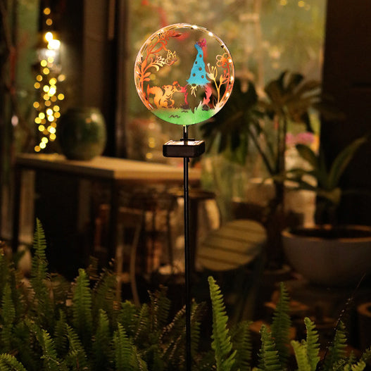 Éclairage paysager LED contemporain créatif solaire étanche en fer rond pour chat chien papillon pour jardin 