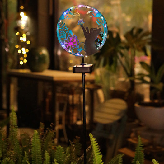 Éclairage paysager LED contemporain créatif solaire étanche en fer rond pour chat chien papillon pour jardin 