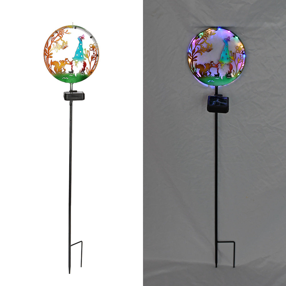 Éclairage paysager LED contemporain créatif solaire étanche en fer rond pour chat chien papillon pour jardin 
