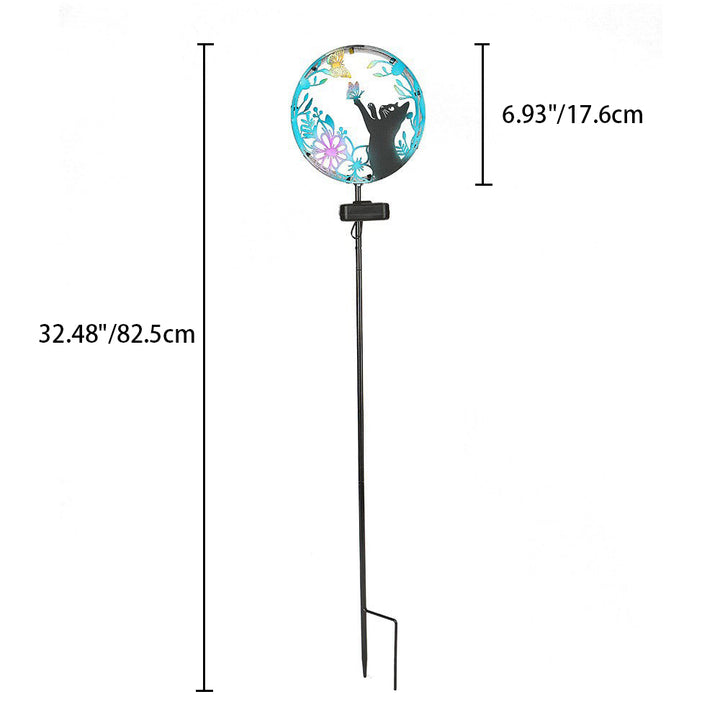 Éclairage paysager LED contemporain créatif solaire étanche en fer rond pour chat chien papillon pour jardin 