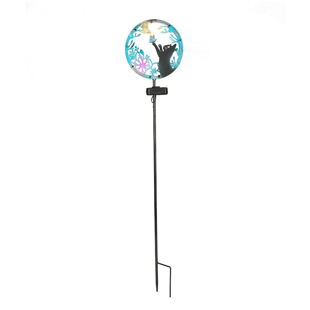 Éclairage paysager LED contemporain créatif solaire étanche en fer rond pour chat chien papillon pour jardin 