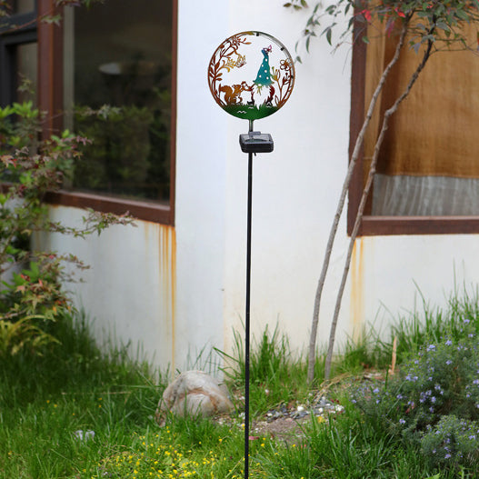 Éclairage paysager LED contemporain créatif solaire étanche en fer rond pour chat chien papillon pour jardin 