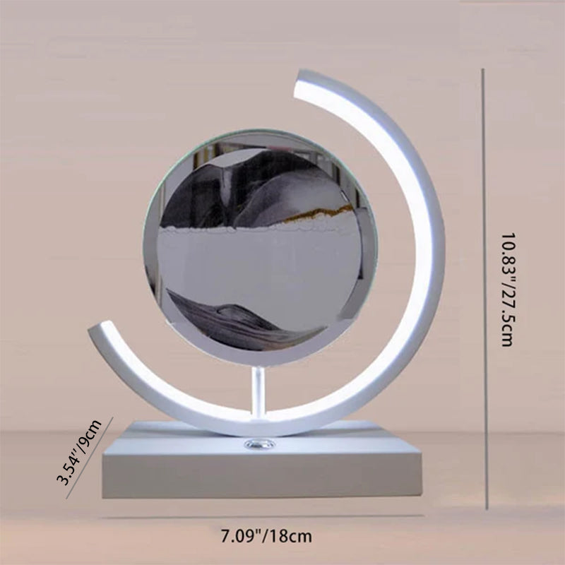 Lampe de table LED contemporaine créative USB rechargeable en métal acrylique rond avec dessin de sable mouvant pour lumière de nuit de chevet 