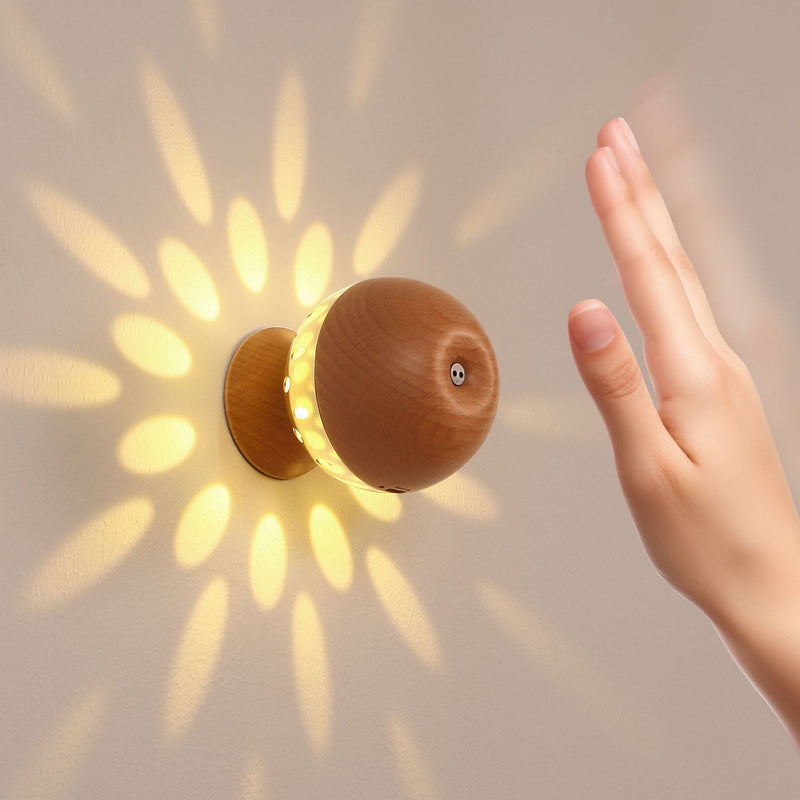 Lampe murale LED à boule de contrôle gestuel rechargeable en bois et métal de simplicité moderne avec lumière de nuit pour chevet 