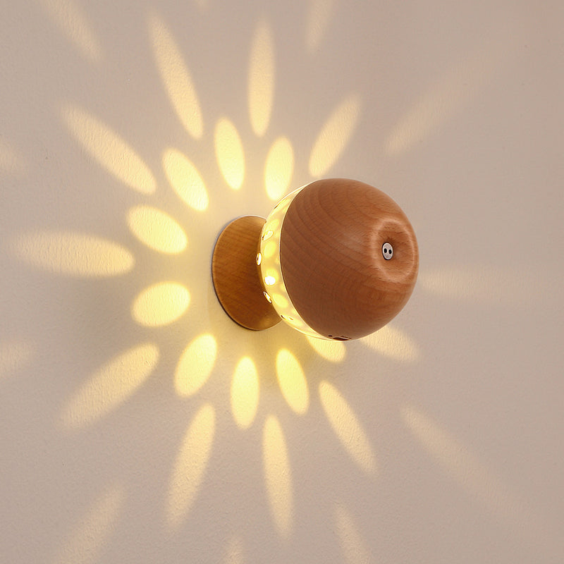 Lampe murale LED à boule de contrôle gestuel rechargeable en bois et métal de simplicité moderne avec lumière de nuit pour chevet 